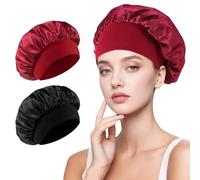 2 Piezas Gorro de seda Pañuelo de Seda,Gorro de Seda Ajustable,Transpirable Gorro Saten para Pelo Rizado,Reutilizable Gorros de Satén para Pelo Rizado para Mujeres y Niñas(Negro & Rojo)