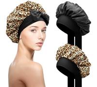 2 Piezas Gorro de Seda para Dormir, con Ajustable Banda de Anudación Ancha Gorro Saten Pelo Rizado, Gorro de Noche de Seda Suave, Adecuado para Cabello Largo/Liso/Rizado Protección