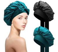 2 Piezas Gorro de Seda para Dormir, con Ajustable Banda de Anudación Ancha Gorro Saten Pelo Rizado, Gorro de Noche de Seda Suave, Adecuado para Cabello Largo/Liso/Rizado Protección