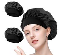 2 Piezas Gorro De Seda Para Dormir,Gorro Saten Pelo Rizado,Silk Bonnet Pelo Rizado,Gorro De Saten Para Dormir Pelo Rizado,Gorro Seda Dormir Pelo Rizado,Gorro Para Dormir,Gorro Saten,Negro