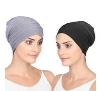 2 Piezas Gorro Quimio Mujer, Gorra para la Cabeza Quimioterapia Gris Negro, Gorro de Dormir Fino y Suave, Sombrero Quimio