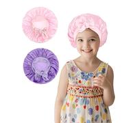 2 Piezas Gorros de satén para niños,Bebe Silk Bonnet con Banda Ancha Elástica, Lindo Gorro para Dormir con Lazo Gorro Bebe, Gorro de Dormir para el Cabello Natural para niñas (Rosa + Morado)