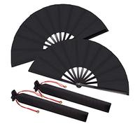 2 Piezas Grande Rojo Abanico de Mano Plegable Chinese Tai Chi Abanico Plegable para Hombre y Mujer Abanicos Plegables a Mano para Actuación/Baile/Decoraciones/Festival/Lucha/Artesanía/Regalo (Negro)