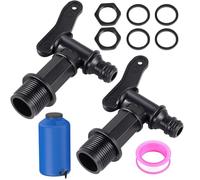 2 Piezas Grifo de Plástico, Grifo para Jardin y Depósito de Agua de Lluvia de 3/4, con Junta Contratuerca y Cinta de Sellado, para Jardineria e Industria Hogar