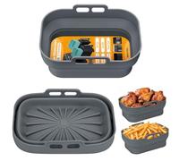 2 Piezas Gris Molde Silicona Freidora de Aire, Reutilizable Rectangular Bandejas para Air Fryer, Moldes Silicona Air Fryer, Molde Air fryer Silicona para Microondas, Horno, Freidora sin Aceite