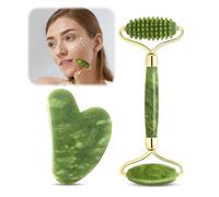 2 Piezas Gua Sha y Rodillo de Jade Tool, Guasha para el Masaje Facial, Tablero Gua Sha Jade, Masajeador Facial y de Cuello, Guasha para el Masaje Facial para Ojos, Relajante, Cara, Cuello