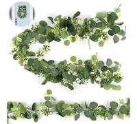 2 Piezas Guirnaldas Artificiales de Eucalipto con Hojas, Flores Blancas Enredaderas Artificiales Decorativas, Guirnalda de Eucalipto Sintética, Guirnalda Flores para Bodas, Fiestas, Mesas de Comedor