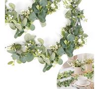2 Piezas Guirnaldas Artificiales de Eucalipto con Hojas, Guirnalda de Eucalipto Sintética, Plantas Artificiales Decorativas 180cm Guirnalda Verde Colgante, para Decoración Boda Jardín Balcón