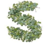 2 Piezas Guirnaldas de Eucaliptos Artificiales, 1,8 m Guirnalda Verde Colgante Eucalipto, Eucalipto Artificial Decoración con Hojas Verdes Flores Blancas para Bodas, Fiestas (Verde)