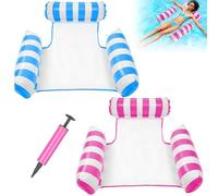 2 Piezas Hamaca Inflable Piscina con Bomba Aire, Colchoneta Flotante Agua 4 en 1 para Adultos, Tumbona Flotador Hinchable Multiusos, Accesorios Juguetes Flotadores Plegable para Fiestas Playa Verano