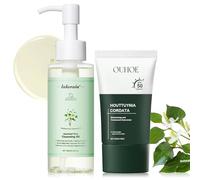 2 Piezas Heartleaf Aceite Limpiador Facial + Heartleaf Sunscreen SPF 50+, Heartleaf Pore Control Cleansing Oil, Limpieza Profunda, Hidratante y Calmante, para Todo Tipo de Piel