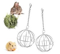 2 Piezas Heno Conejo Pelota Dispensador Heno Inoxidable Bola Comedero Conejo Alimentador de Bolas de Conejo con Gancho Ajustable para Conejo Conejillo De Indias Conejo Chinchilla Hámster ø 8 cm