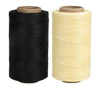 2 Piezas Hilo Encerado, Cordón Encerado para Piel 260 m, Hilo de Costura Encerada 1 mm, Cordón de Cera Trenzado para Bricolaje Pulseras Cuero a Mano, Nero + Beige