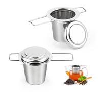 2 Piezas Infusor de Té, Colador de Té de Acero Inoxidable 304 Filtros para Té, Infusor de Te de Metal con Tapa y Asa Plegable, Colador Te con Tapa para Tazas, Tetera, Café Ollas