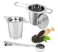 2 Piezas Infusor de Té,Filtro para Té de Acero Inoxidable 304,Filtros Para Té Con 1 cuchara de té,Mango plegable y tapa,reutilizable,cribador de té para la mayoría de tazas de té,cuencos de té,teteras