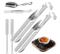 2 Piezas Infusor de Té Set con Clip para Té, Cucharón, Cepillos, Acero Inoxidable Filtro de Té con Mango Largo, Reutilizable Colador de Té para té Suelto, Especias, Perfecto para Colgar en La Taza