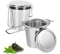 2 Piezas Infusor Té Reutilizable, Filtro Té Malla Extra Fina Acero Inoxidable 304, Infusionador Té Hierbas con Tapa y Asa Plegable, Colador Té Apto Lavavajillas para Tazas Mayoría, Ollas, Cuencos Té