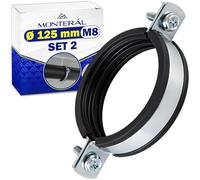 2 Piezas Isofónica Abrazaderas Metalicas para Tubos M8 con Junta Goma Para Tuberías Ø 125 mm - Abrazadera Metalica para Tubo Hechas de Acero Galvanizado - MONTERAL