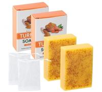 2 Piezas Jabón de Cúrcuma, Jabón Iluminador con Ácido Kójico y Limón, jabón Natural Hidratante con Red Espumosa, Exfoliante y Aclarador de Piel para Cara y Cuerpo