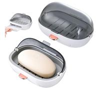 2 Piezas Jaboneras Autoadhesivas con Tapa, Jaboneras de Ducha con Tapa, Soporte de Jabón de Barra con Drenaje, Jabonera Baño con Tapa, para Ducha, Baño, Fregadero de Cocina, Adhesivo Incluido