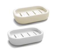 2 piezas jaboneras, soporte para jabón, caja de jabón portátil para ducha, antideslizante, seca, adecuada para baño, cocina, fácil limpieza (blanco y gris)