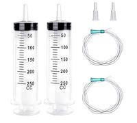 2 Piezas Jeringa Grande de 250 ml, Jeringuilla de Plástico con Manguera, Precintos Individuales Jeringa, Aceite Jeringas, Jeringa de Medición de Líquidos para Laboratorios Científicos, Jardín