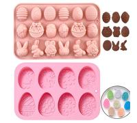 2 Piezas Juego de Molde de Chocolate de Pascua, Molde de 18 Cavidades Huevo, Conejito, Cabeza de Conejo y Cesta, Molde de Silicona de 8 Cavidades en Forma de Huevo para Chocolate, Caramelo, Gelatina