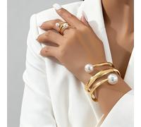 2 piezas/Juego elegante de pulsera y anillo geométrico con de perlas, estilo minimalista, para uso diario y fiestas, adiciones para todas , ideal para citas y regalos