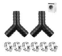 2 Piezas Juegos de Conectores de Manguera en Y, Distribuidor en Y de 2 Vías para Manguera de Desagüe con 6 Abrazaderas Metálicas Incluidas para Lavadora Tuberías de Drenaj Resistente a Temperaturas