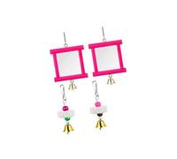 2 Piezas Juguetes Espejo para Gallinero Colgante Interactivo de Jaula Accesorios de en Madera y Acrílico con Campana Adecuados para Gallinas, Rojo