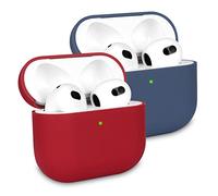 2 Piezas KOKOKA Funda de Silicona Compatible con AirPods 3.ª Generación 2021, Anti-rasguños Anti-Polvo Ultradelgada Funda Premium Silicona para Airpods 3, LED Frontal Visible, Burgundy/Dark Blue