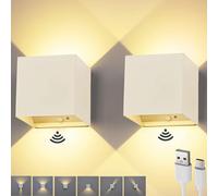 2 Piezas Lampara de Pared Interior con Detector de Movimiento, 3600mAh Batería Aplique de Pared Recargable USB, 6W LED Lámpara Pared Sin Cable, 3000K Lámpara Magnetica para Dormitorio Pasillo, Blanca