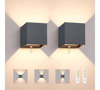 2 Piezas Lámpara de Pared LED Exterior con Sensor Movimiento 6W, IP65 Aplique para Interior/Exterior con Bombilla G9 Sustituible 3000K, Luz Orientable con Ángulo Regulable, para Jardín, Antracita