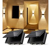 2 Piezas Lámpara de Pared Solar para Exterior 6 LED Up and Down Aplique Pared Solar Exterior IP65 Impermeable Luces Solares Led Exteriores para Jardines Balcones Terrazas Escaleras (Blanco cálido)