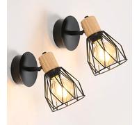 2 Piezas Lámpara de Pared Vintage, Giratorio 350 ° Aplique Pared Interior Industrial, Diseño Jaula de Madera y Metal Luz de Pared Retro Iluminación E27 para Dormitorio Salón Pasillo Cocina