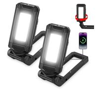 2 piezas Lámpara de trabajo recargable potente, balanceador LED lámpara taller con base magnética y pivote, linterna con IPX6 impermeable, 7 modos de lámpara mecánica para reparación, taller y