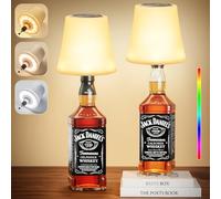 2 Piezas Lámparas para Botella Sin Cable, Lampara LED de Mesa Inalambrica con 3 Temperaturas Color+RGB, Brillo Regulable Recargable USB-C, IP54 Impermeable para Restaurante (Sin incluir Botellas)
