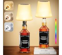 2 Piezas Lámparas para Botella Sin Cable, Lampara LED de Mesa Inalambrica con 3 Temperaturas Color+RGB, Brillo Regulable Recargable USB-C, IP54 Impermeable para Restaurante (Sin incluir Botellas)