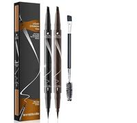 2 Piezas Lápiz de Cejas Microblading con 4 Puntas y Cepillo, Rotulador de Cejas Efecto Pelo a Pelo Natural y Waterproof, Larga Duración, Set de 2 Colores (04 Negro y 02 Marrón Oscuro)