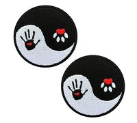 2 Piezas Las Manos del Hombre y del Perro Taiji Taoísmo Ying Yang Símbolo Insignia Bordado Aplicaciones Parche Compatible con Velcro para Mochilas, Ropa, Chalecos, Chaquetas,Religioso