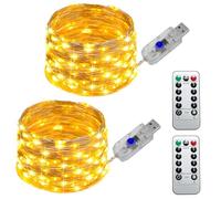 2 Piezas LED Guirnalda Luces 12M, Enchufe USB Fairy Lights 8 Modos con 100leds, Luzes Decorativas con Control Remoto, String Light Blanco Cálido para Interior Exterior Dormitorio Fiesta Jardín Balcón