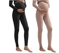2 Piezas Leggins de Maternidad para Mujer,Cintura Alta Elástica Leggings Premama Opacos Color Sólido Suaves Elásticos Ropa de Maternidad Casual Mallas Deporte para Mujeres Embarazadas