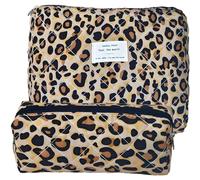 2 Piezas Leopardo Neceser De Maquillaje, Make Up Bag Tejido De Algodón Accesorios Viaje, Personalizado Neceser Travel Mujer Bolsas De Viaje Makeup Bags