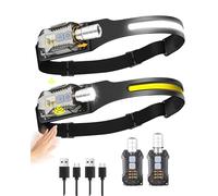 2 Piezas Linterna Frontal LED Recargable con Cabezal Desmontable, 9 Modos, Sensor de Movimiento, COB 230° Gran Angular, Spotlight Ajustable, Zoom 25-175m, Headlamp para Correr, Pesca y Camping