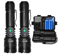2 Piezas Linternas LED Alta Potencia 30000 Lúmenes, Recargable USB Táctica Militar XHP70.2 Con Zoom y COB, IPX67 Impermeable 5 Modos Portátil