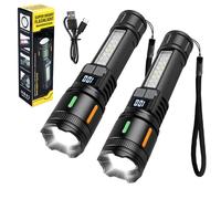 2 Piezas Linternas Led Alta Potencia, Linterna Led Recargable USB, Lúmenes Recargable Linternas, Mini Linterna Led Recargable, Zoomable, Para Camping, Senderismo, Emergencia