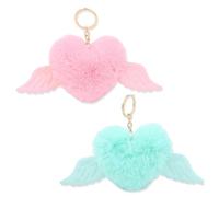 2 Piezas Llavero Colgante de Peluche, Colgante de alas de ángel de amor, para Colgar en la Llave, Bolso, Mochila, y Mucho más, para niños y Adultos, una excelente Idea de Regalo (Rosa+Verde)