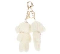 2 Piezas Llavero de Perro de Peluche Blanco Forma de Cachorro | Felpa y Aleación, Colgante para Mochilas, Decoración de Llaves del Coche