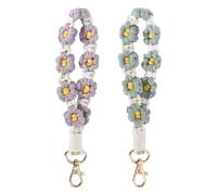 2 Piezas Llavero de Pulsera Hecho a Mano, Macramé Llavero Pulsera Boho Cómodo, Llavero de Cuerda Hecho a Mano Pulsera con Diseño de Margarita, Buen Regalo para Mujeres y Niñas, 19cm (Verde+Púrpura)