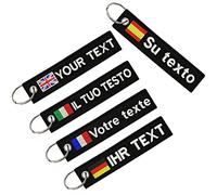 2 Piezas Llavero personalizado, etiqueta de texto personalizada doble cara bandera española Italia Portugal bordado Motociclismo ATV scooter, gran regalo bordado llavero para hombres y mujeres